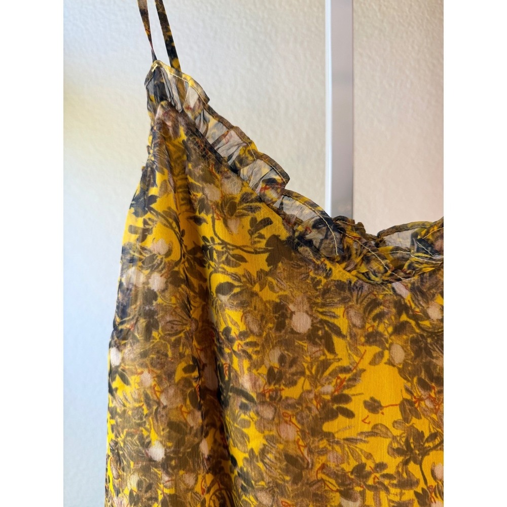 Sunday in Brooklyn Anthropologie Yellow Floral Ruffle Cami Tank Top Medium - Picture 3 of 8